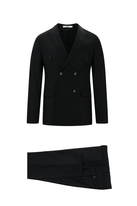 Dark Anthracite 7 Drop Super Slim Fit Extra Narrow Cut Double-Breasted Striped Suit
