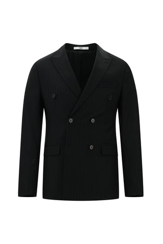  Koyu Antrasit 7 Drop Super Slim Fit Eksra Dar Kesim Fit Kruvaze Çizgili Takım Elbise