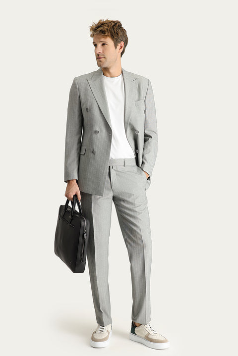 Medium Grey 6 Drop Regular Fit Standard Cut Double-Breasted Striped Suit