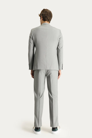  Orta Gri 7 Drop Slim Fit Dar Kesim Kruvaze Çizgili Tak?m Elbise-Ki??l?