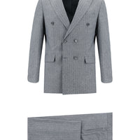 Medium Gray 6 Drop Regular Fit Standard Cut Double-Breasted Striped Suit