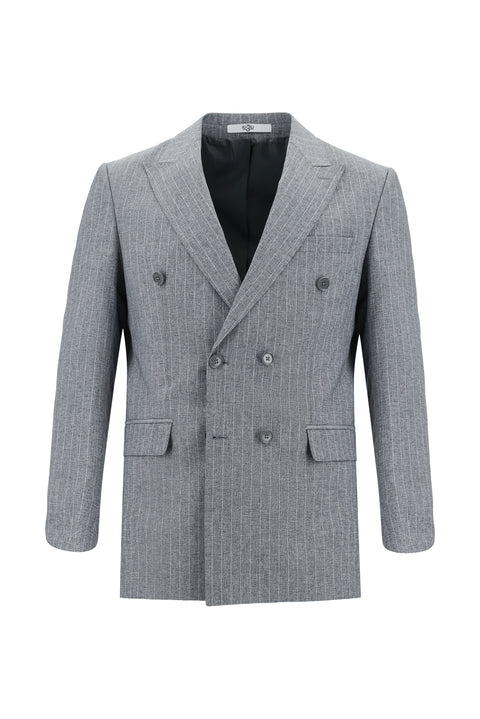 Orta Füme 7 Drop Slim Fit Dar Kesim Kruvaze Çizgili Takım Elbise