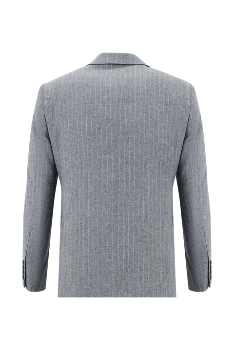 Orta Füme 7 Drop Slim Fit Dar Kesim Kruvaze Çizgili Takım Elbise