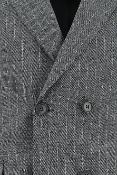 Orta Füme 7 Drop Slim Fit Dar Kesim Kruvaze Çizgili Takım Elbise