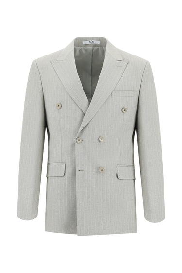 Açık Bej 6 Drop Regular Fit Standart Kesim Kruvaze Çizgili Takım Elbise