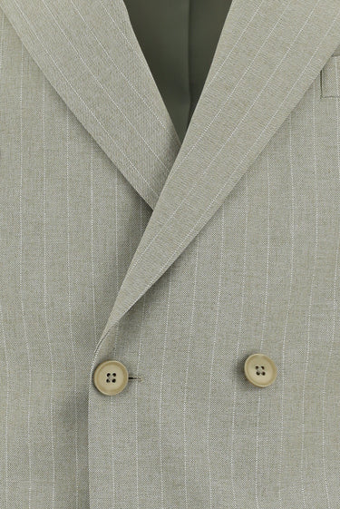 Açık Bej 6 Drop Regular Fit Standart Kesim Kruvaze Çizgili Takım Elbise