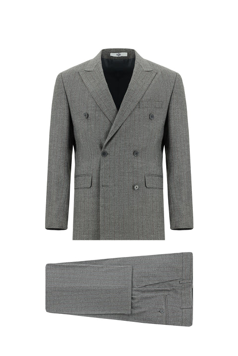 Açık Füme 6 Drop Regular Fit Standart Kesim Çizgili Kruvaze Takım Elbise