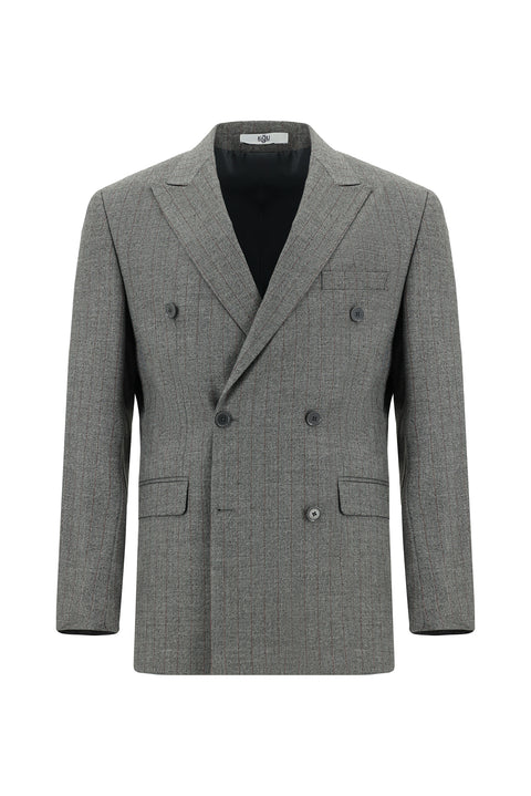 Açık Füme 6 Drop Regular Fit Standart Kesim Çizgili Kruvaze Takım Elbise