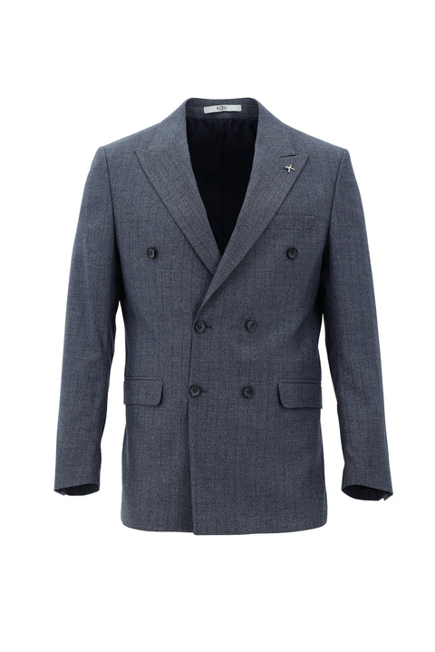 Koyu Mavi  6 Drop Regular Fit Standart Kesim Çizgili Kruvaze Takım Elbise