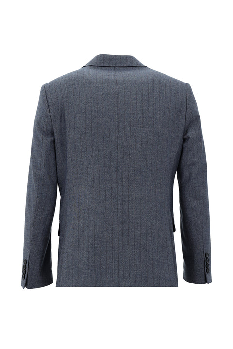Koyu Mavi  6 Drop Regular Fit Standart Kesim Çizgili Kruvaze Takım Elbise