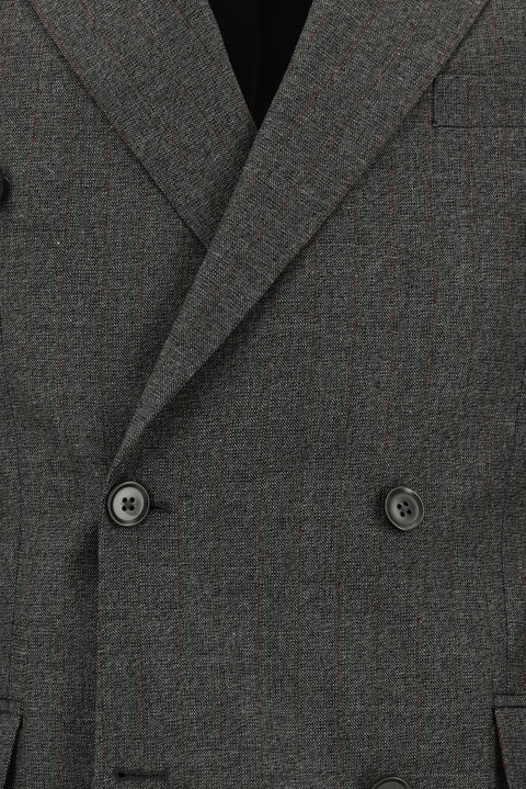 Orta Antrasit 6 Drop Regular Fit Standart Kesim Çizgili Kruvaze Takım Elbise