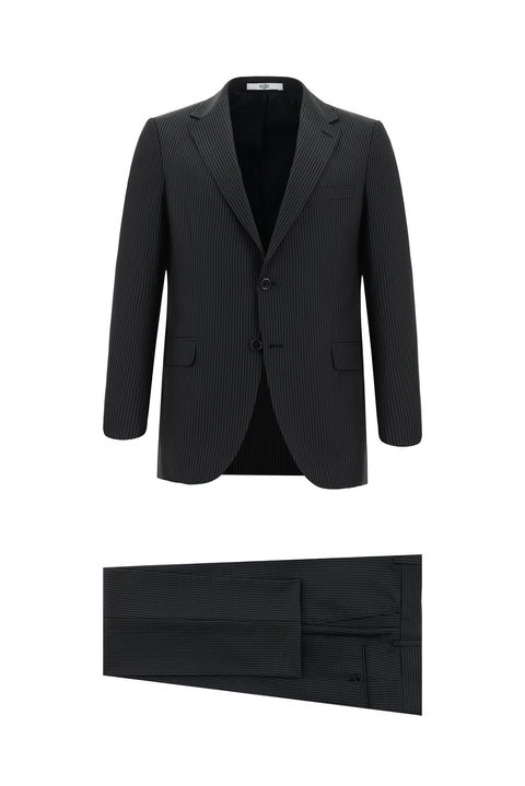 Black 6-Drop Regular Fit Standard Cut Striped Suit