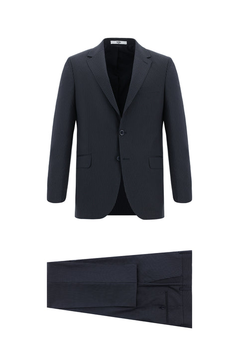 Koyu Lacivert 6 Drop Regular Fit Standart Kesim Çizgili Takım Elbise