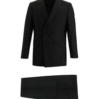 Siyah 7 Drop Super Slim Fit Eksra Dar Kesim Çizgili Kruvaze Takım Elbise