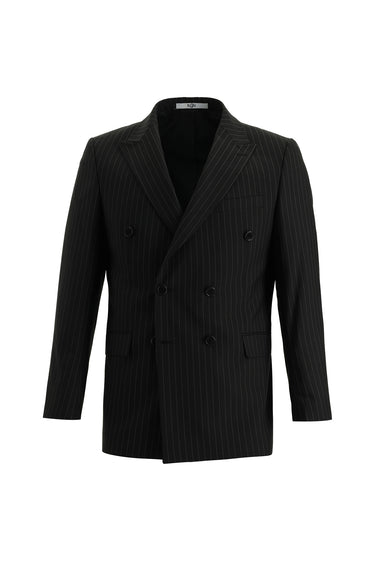 Siyah Super Slim Fit Ekstra Dar Kesim Çizgili Kruvaze Takım Elbise