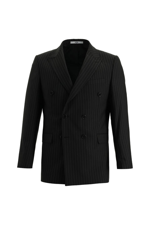 Siyah 7 Drop Super Slim Fit Eksra Dar Kesim Çizgili Kruvaze Takım Elbise