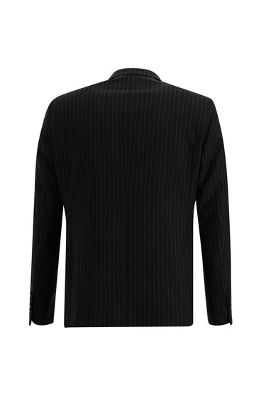Siyah Super Slim Fit Ekstra Dar Kesim Çizgili Kruvaze Takım Elbise