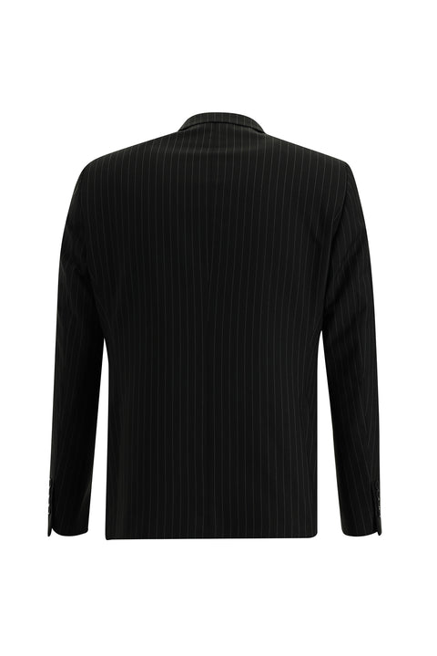 Siyah 7 Drop Super Slim Fit Eksra Dar Kesim Çizgili Kruvaze Takım Elbise