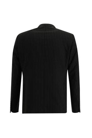  Siyah 7 Drop Super Slim Fit Eksra Dar Kesim Çizgili Kruvaze Takım Elbise