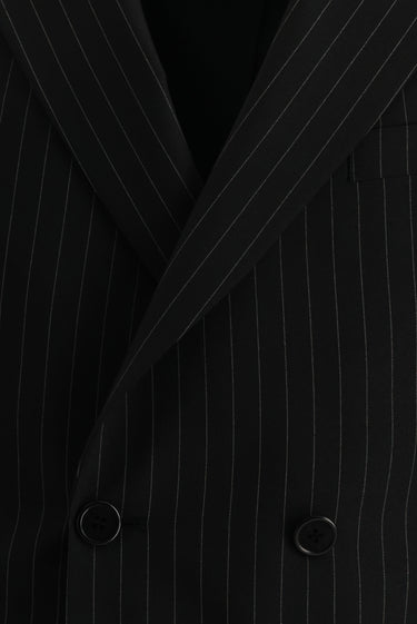 Siyah Super Slim Fit Ekstra Dar Kesim Çizgili Kruvaze Takım Elbise