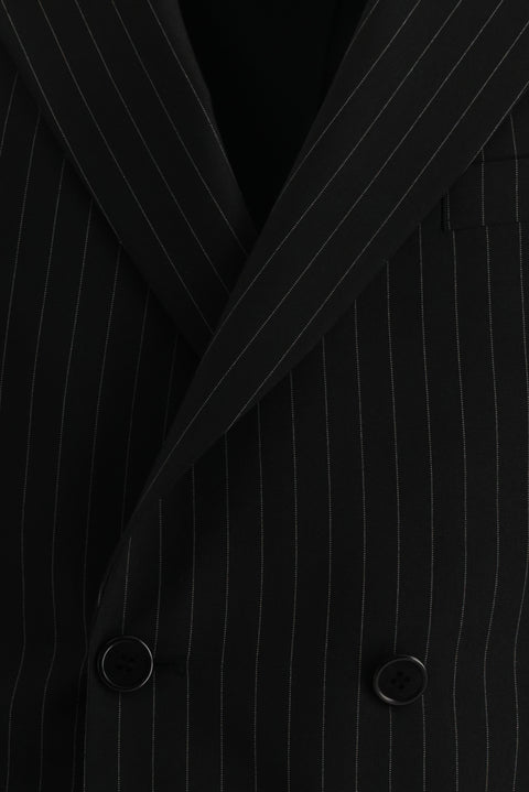 Siyah 7 Drop Super Slim Fit Eksra Dar Kesim Çizgili Kruvaze Takım Elbise