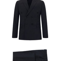 Koyu Lacivert Super Slim Fit Ekstra Dar Kesim Çizgili Kruvaze Takım Elbise