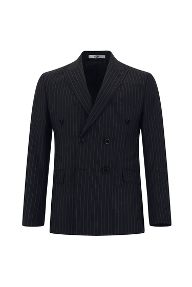 Koyu Lacivert Super Slim Fit Ekstra Dar Kesim Çizgili Kruvaze Takım Elbise