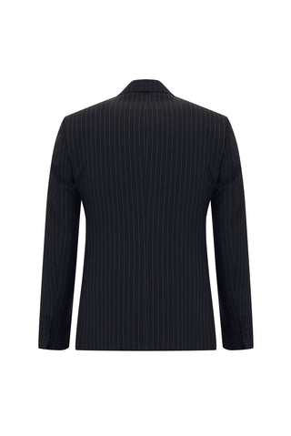  Koyu Lacivert 7 Drop Super Slim Fit Eksra Dar Kesim Fit Çizgili Kruvaze Takım Elbise