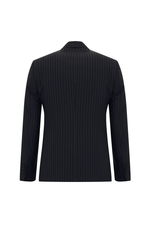 Koyu Lacivert 7 Drop Slim Fit Dar Kesim Çizgili Kruvaze Takım Elbise
