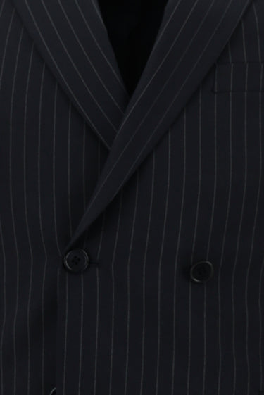 Koyu Lacivert Regular Fit Çizgili Kruvaze Takım Elbise