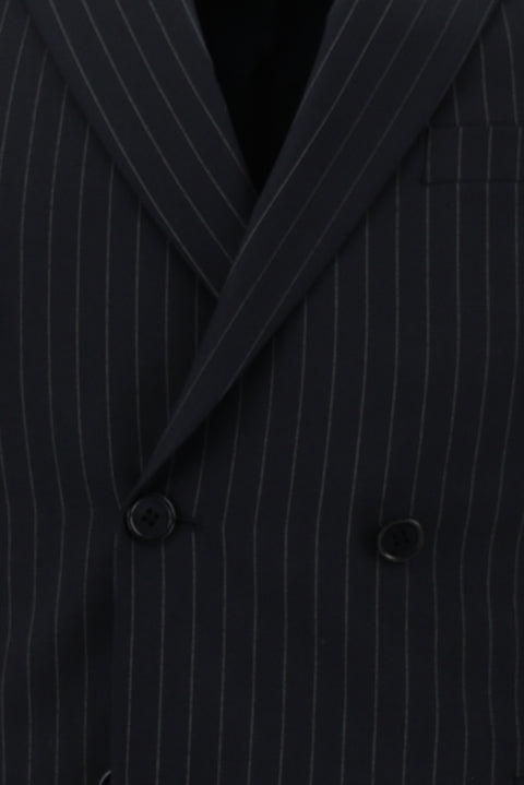 Koyu Lacivert 7 Drop Slim Fit Dar Kesim Çizgili Kruvaze Takım Elbise