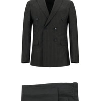 Orta Antrasit Super Slim Fit Ekstra Dar Kesim Çizgili Kruvaze Takım Elbise