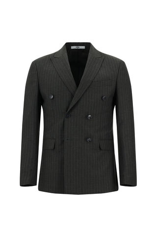  Orta Antrasit 7 Drop Super Slim Fit Eksra Dar Kesim Çizgili Kruvaze Takım Elbise