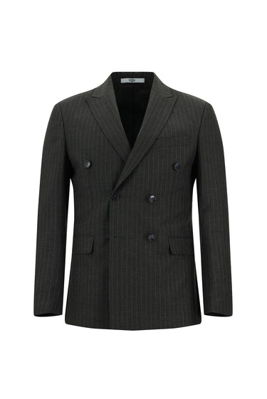 Orta Antrasit Super Slim Fit Ekstra Dar Kesim Çizgili Kruvaze Takım Elbise