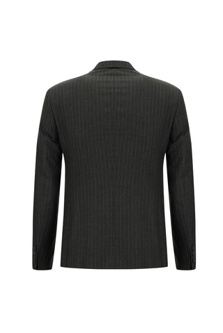  Orta Antrasit 7 Drop Super Slim Fit Eksra Dar Kesim Çizgili Kruvaze Takım Elbise