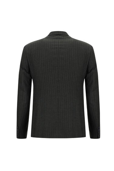 Orta Antrasit Super Slim Fit Ekstra Dar Kesim Çizgili Kruvaze Takım Elbise