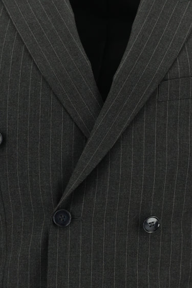 Orta Antrasit Super Slim Fit Ekstra Dar Kesim Çizgili Kruvaze Takım Elbise