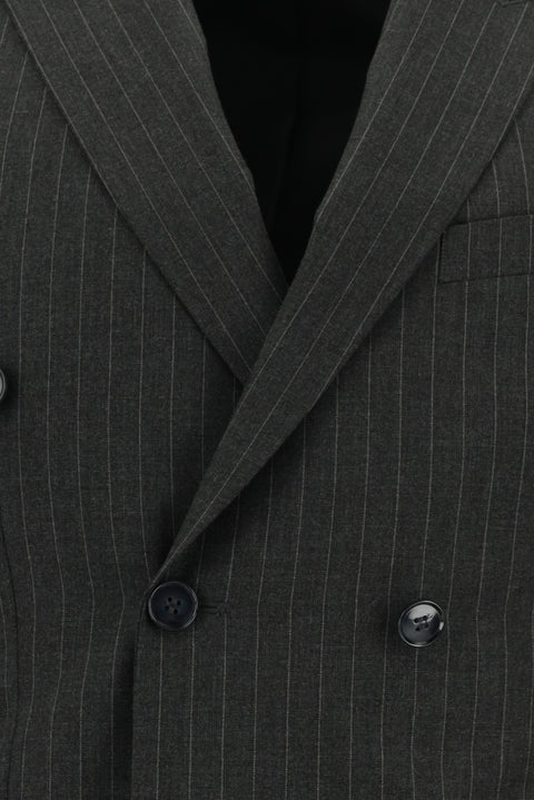 Orta Antrasit 7 Drop Super Slim Fit Eksra Dar Kesim Çizgili Kruvaze Takım Elbise