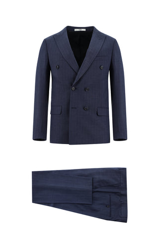  Orta Lacivert 7 Drop Super Slim Fit Eksra Dar Kesim Kruvaze Çizgili Takım Elbise