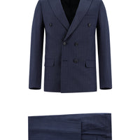 Medium Navy 7 Drop Super Slim Fit Extra Narrow Cut Double-Breasted Striped Suit
