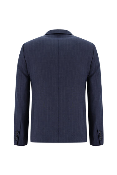  Orta Lacivert Super Slim Fit Ekstra Dar Kesim Fit Kruvaze Çizgili Takım Elbise