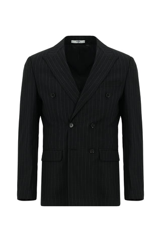  Siyah 7 Drop Slim Fit Dar Kesim Çizgili Kruvaze Takım Elbise