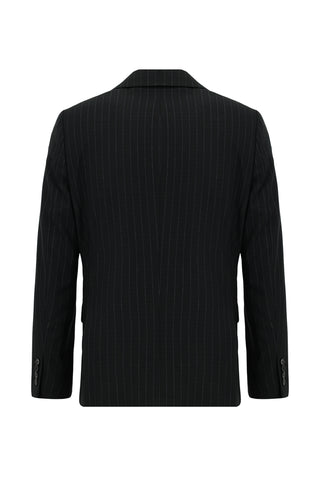  Siyah 7 Drop Slim Fit Dar Kesim Çizgili Kruvaze Takım Elbise