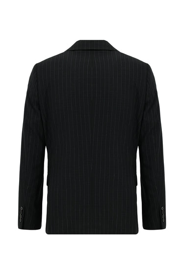 Siyah 7 Drop Slim Fit Dar Kesim Çizgili Kruvaze Takım Elbise