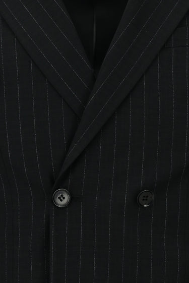 Siyah Slim Fit Dar Kesim Çizgili Kruvaze Takım Elbise
