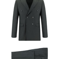 Koyu Füme Slim Fit Dar Kesim Çizgili Kruvaze Takım Elbise