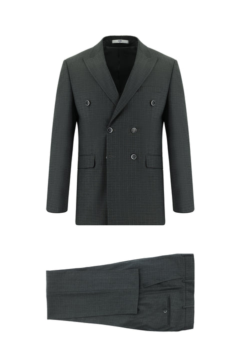 Dark Gray 6-Drop Regular Fit Standard Cut Striped Double-Breasted Suit