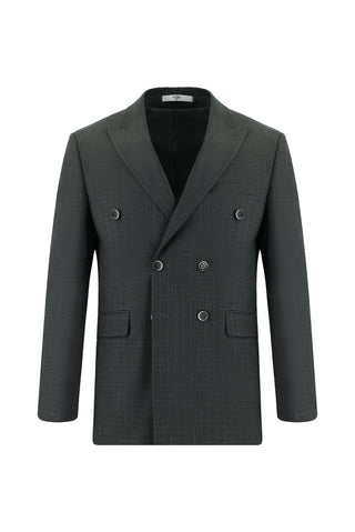  Koyu Füme Slim Fit Dar Kesim Çizgili Kruvaze Takım Elbise