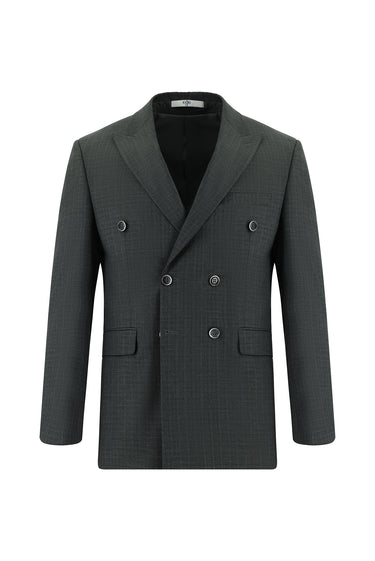 Koyu Füme Slim Fit Dar Kesim Çizgili Kruvaze Takım Elbise