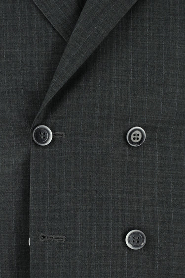 Koyu Füme Slim Fit Dar Kesim Çizgili Kruvaze Takım Elbise